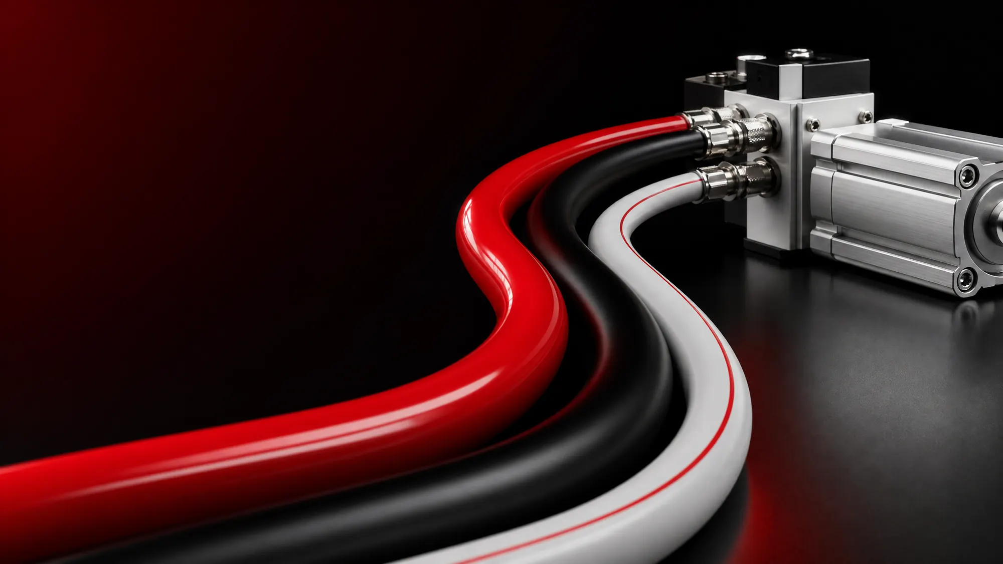 Pneumatic tubing sweeping toward a cylinder manifold