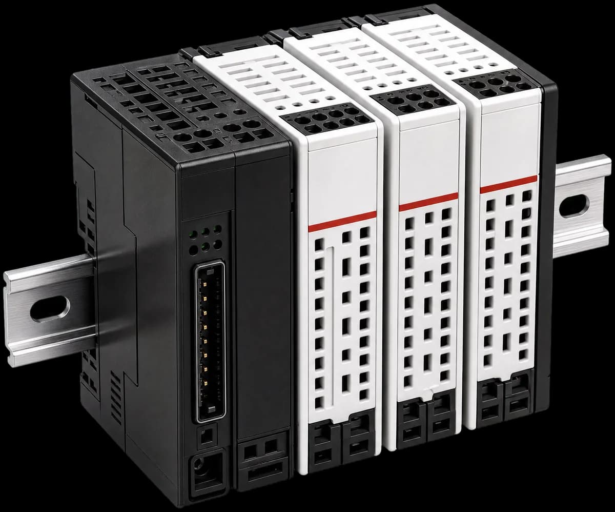 PLC control modules on DIN rail